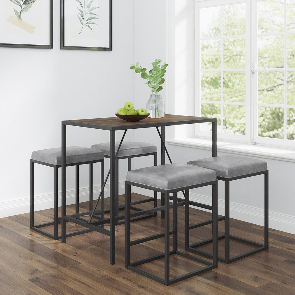 Modern Geo Black And Walnut Five Piece Bar Set By Homeroots | Bar Stools & Table | Modishstore - 9