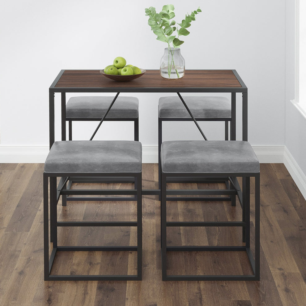 Modern Geo Black And Walnut Five Piece Bar Set By Homeroots | Bar Stools & Table | Modishstore - 10
