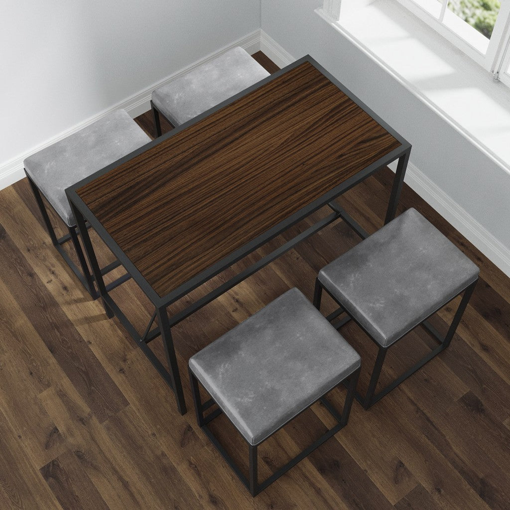 Modern Geo Black And Walnut Five Piece Bar Set By Homeroots | Bar Stools & Table | Modishstore - 11