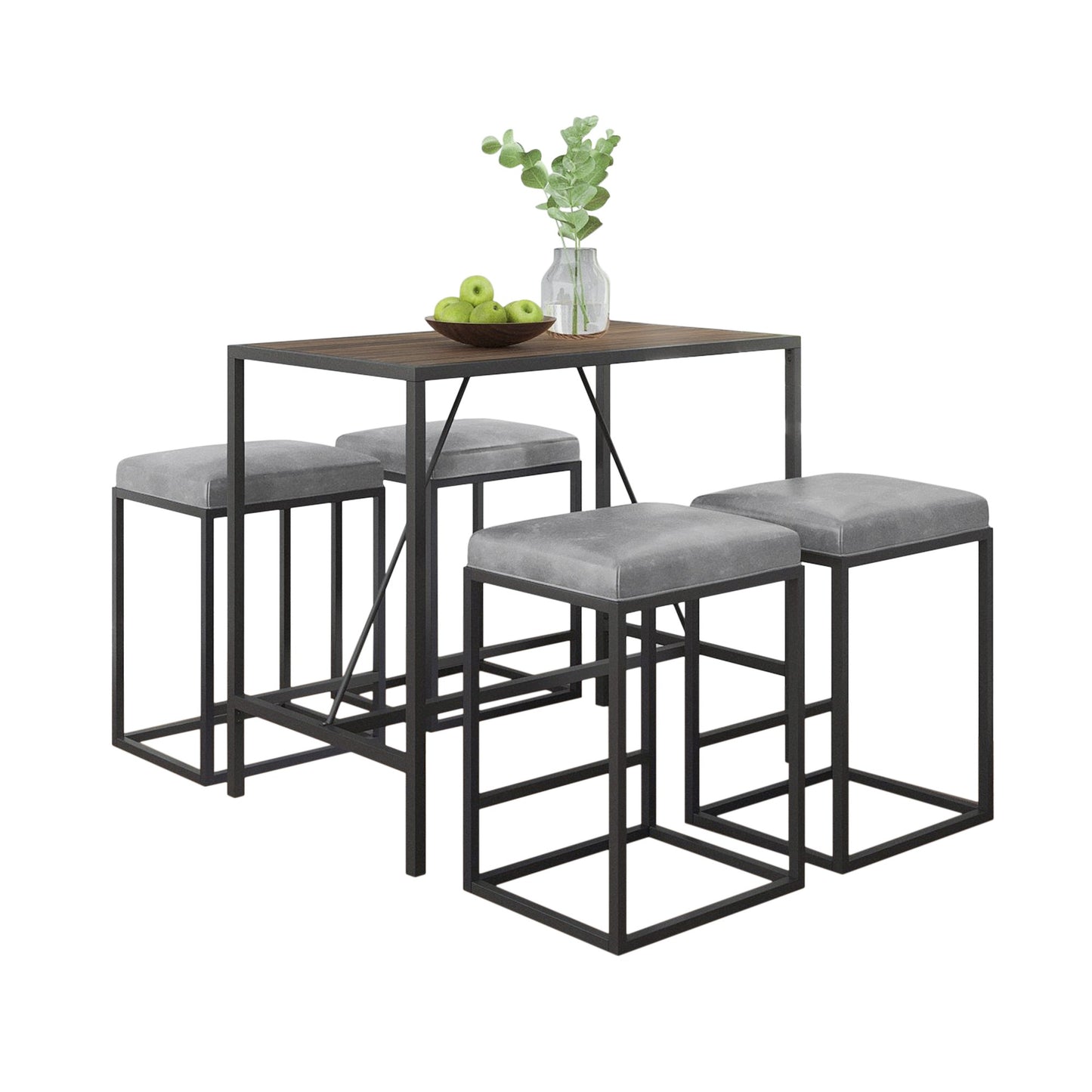 Modern Geo Black And Walnut Five Piece Bar Set By Homeroots | Bar Stools & Table | Modishstore - 12