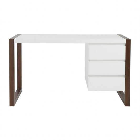 Simple Walnut and White Three Drawer Desk By Homeroots | Desks | Modishstore