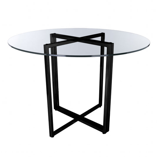 36" Glass Top Black Geo Base Round Dining Table By Homeroots | Dining Tables | Modishstore