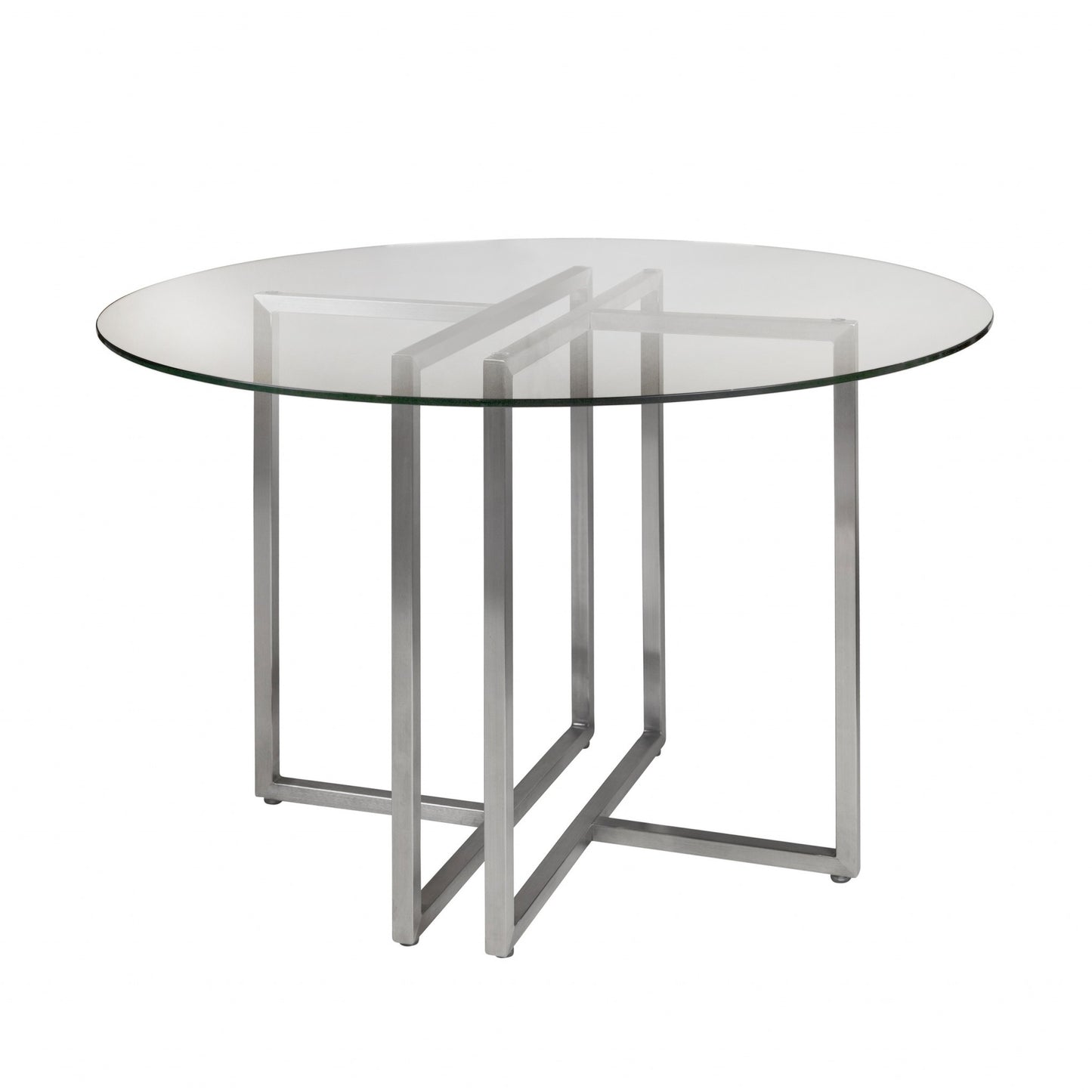 42" Glass Top Stainless Geo Base Round Dining Table By Homeroots | Dining Tables | Modishstore