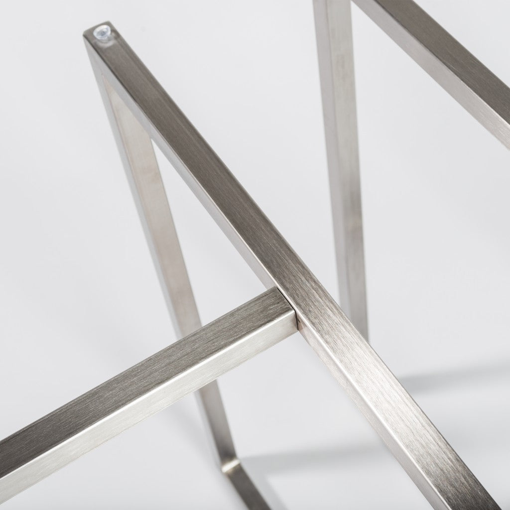 42" Glass Top Stainless Geo Base Round Dining Table By Homeroots | Dining Tables | Modishstore - 4