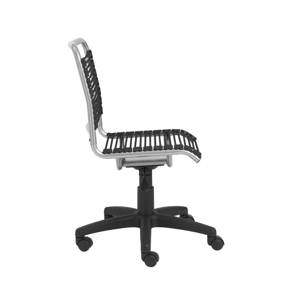 35" Chrome and Black Round Bungee Cord Low Back Office Chair By Homeroots | Office Chairs | Modishstore - 4