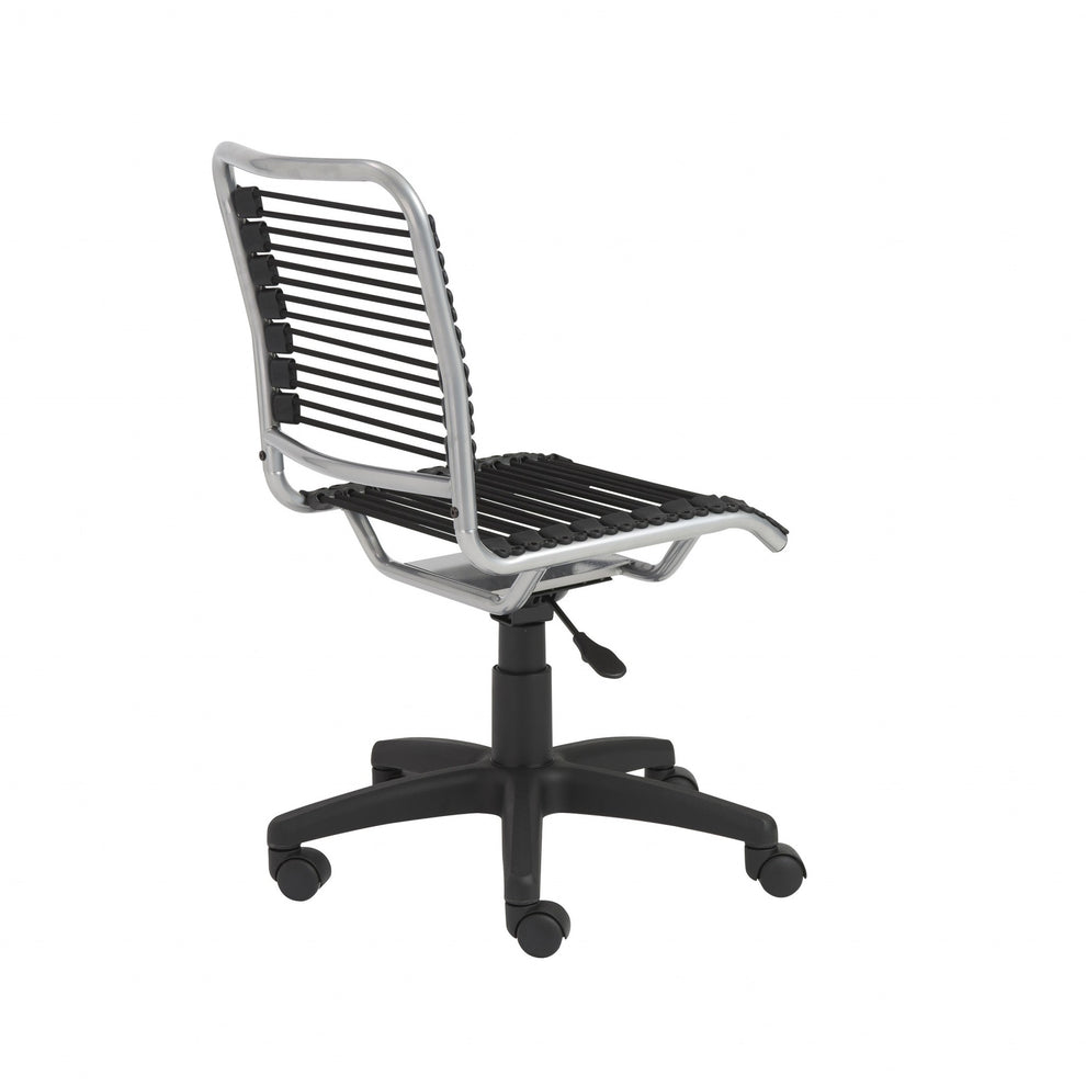35" Chrome and Black Round Bungee Cord Low Back Office Chair By Homeroots | Office Chairs | Modishstore - 5