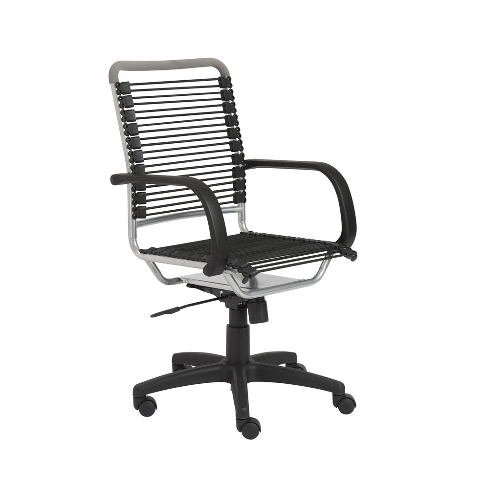 43" Chrome and Black Round Bungee High Back Office Chair By Homeroots | Office Chairs | Modishstore - 4