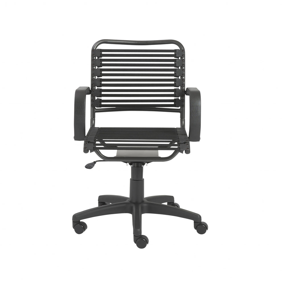 37" All Black Flat Bungee Cord Mid Back Office Chair By Homeroots | Office Chairs | Modishstore - 2