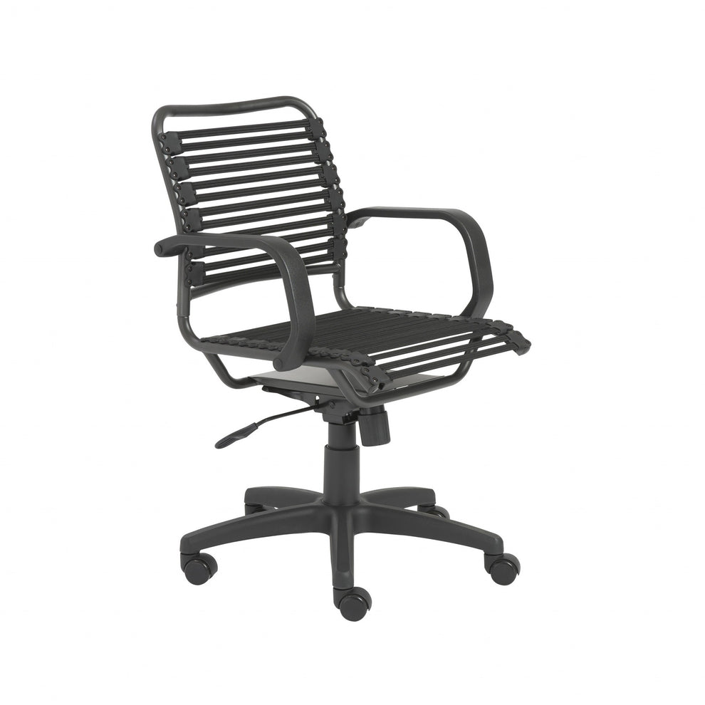 37" All Black Flat Bungee Cord Mid Back Office Chair By Homeroots | Office Chairs | Modishstore - 3