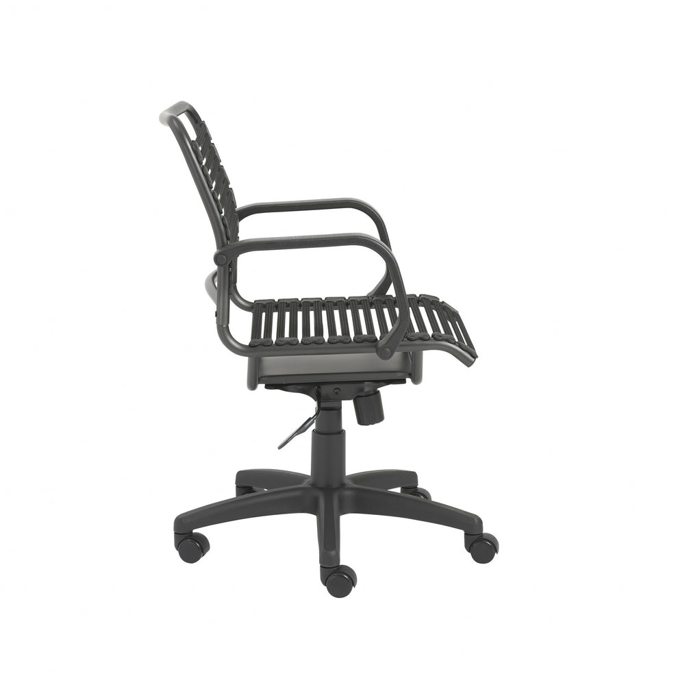 37" All Black Flat Bungee Cord Mid Back Office Chair By Homeroots | Office Chairs | Modishstore - 4