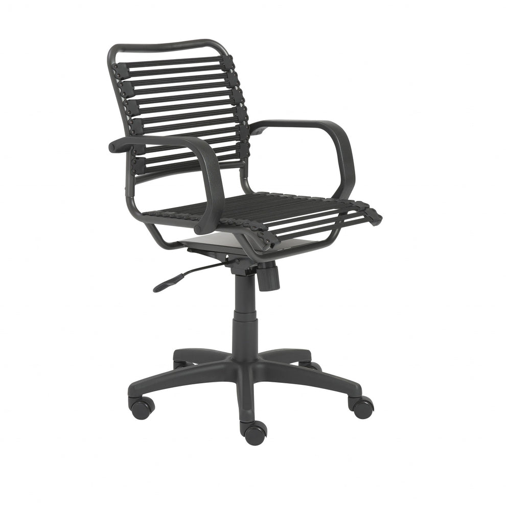 37" All Black Flat Bungee Cord Mid Back Office Chair By Homeroots | Office Chairs | Modishstore - 6