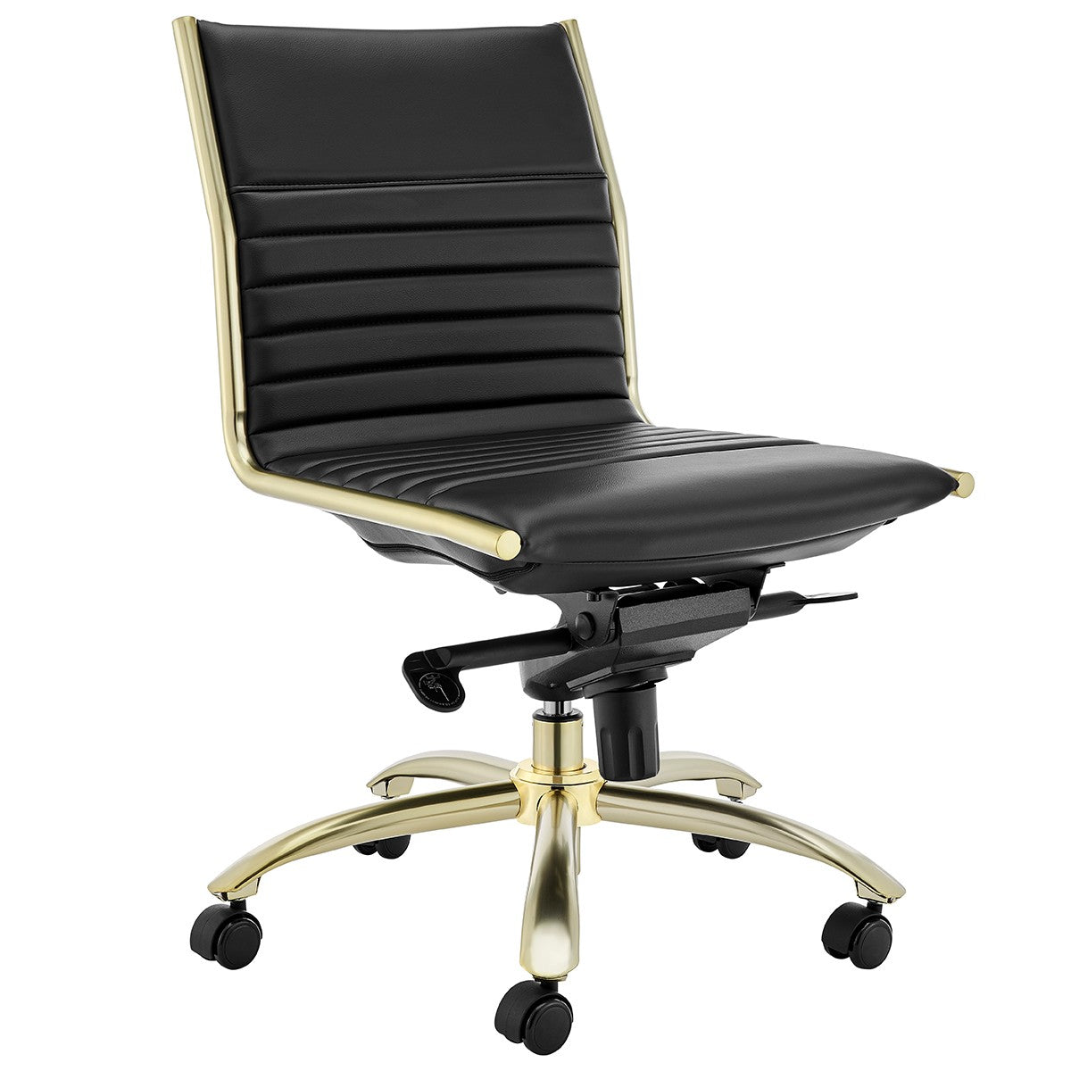 Executive Black and Gold Low Back No Arm Office Chair By Homeroots | Office Chairs | Modishstore - 6