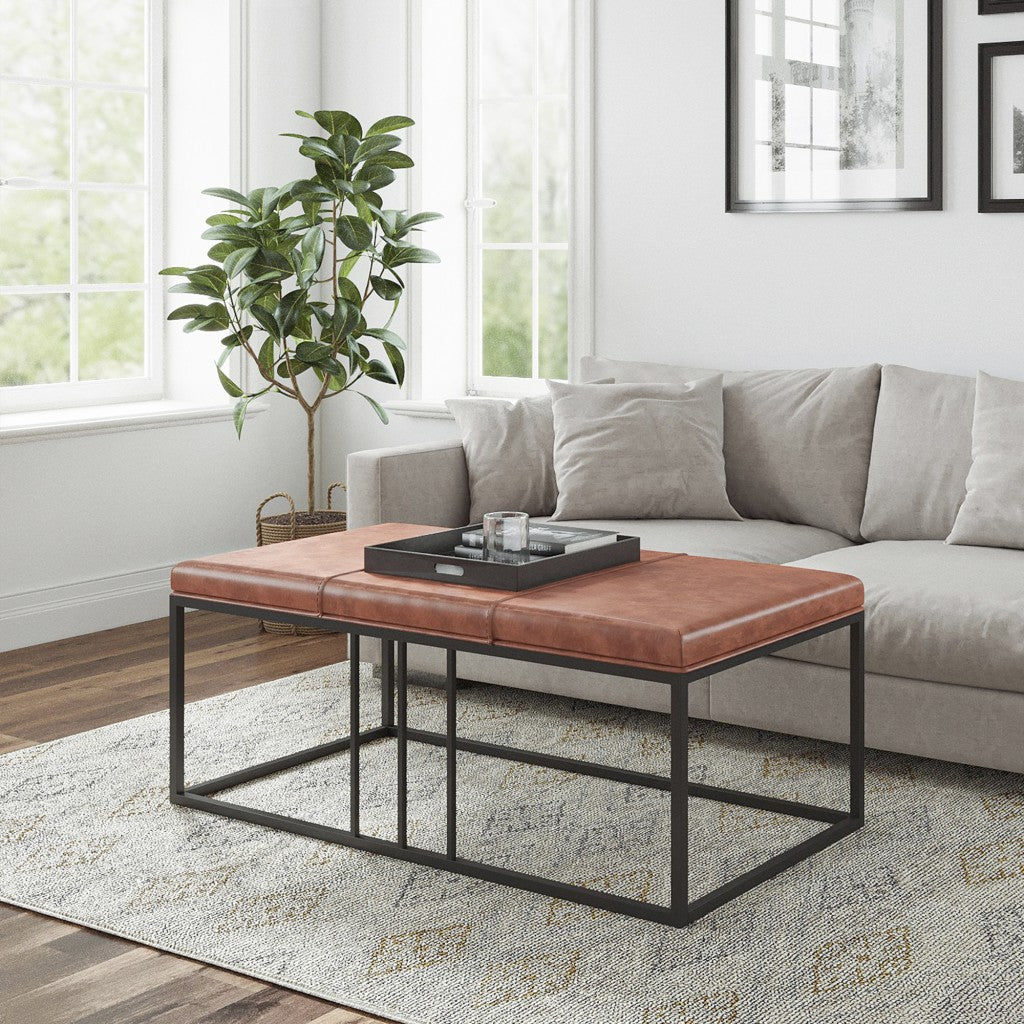 Modern Geo Black and Brown Leather Multipurpose Table By Homeroots | Coffee Tables | Modishstore