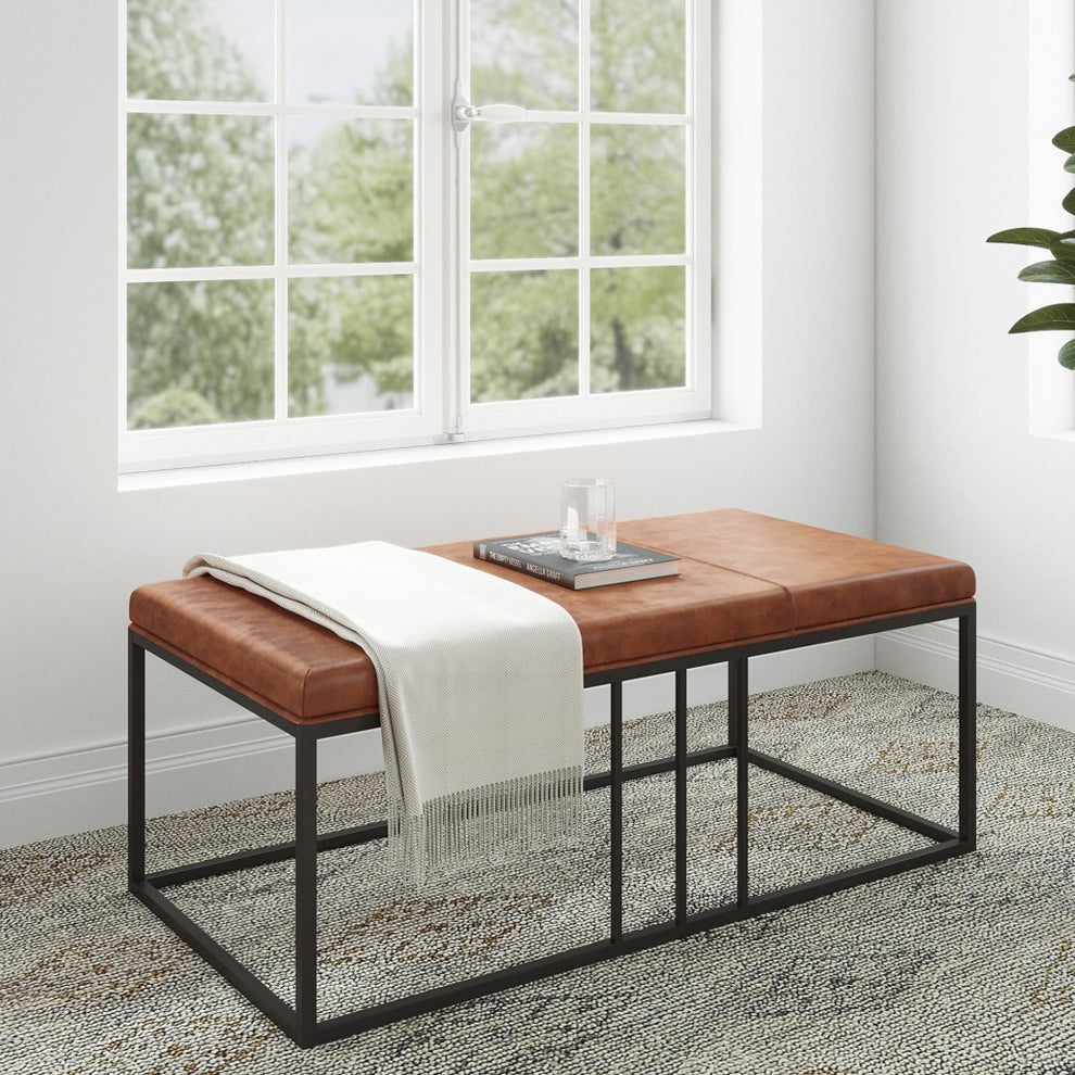 Modern Geo Black and Brown Leather Multipurpose Table By Homeroots | Coffee Tables | Modishstore - 2