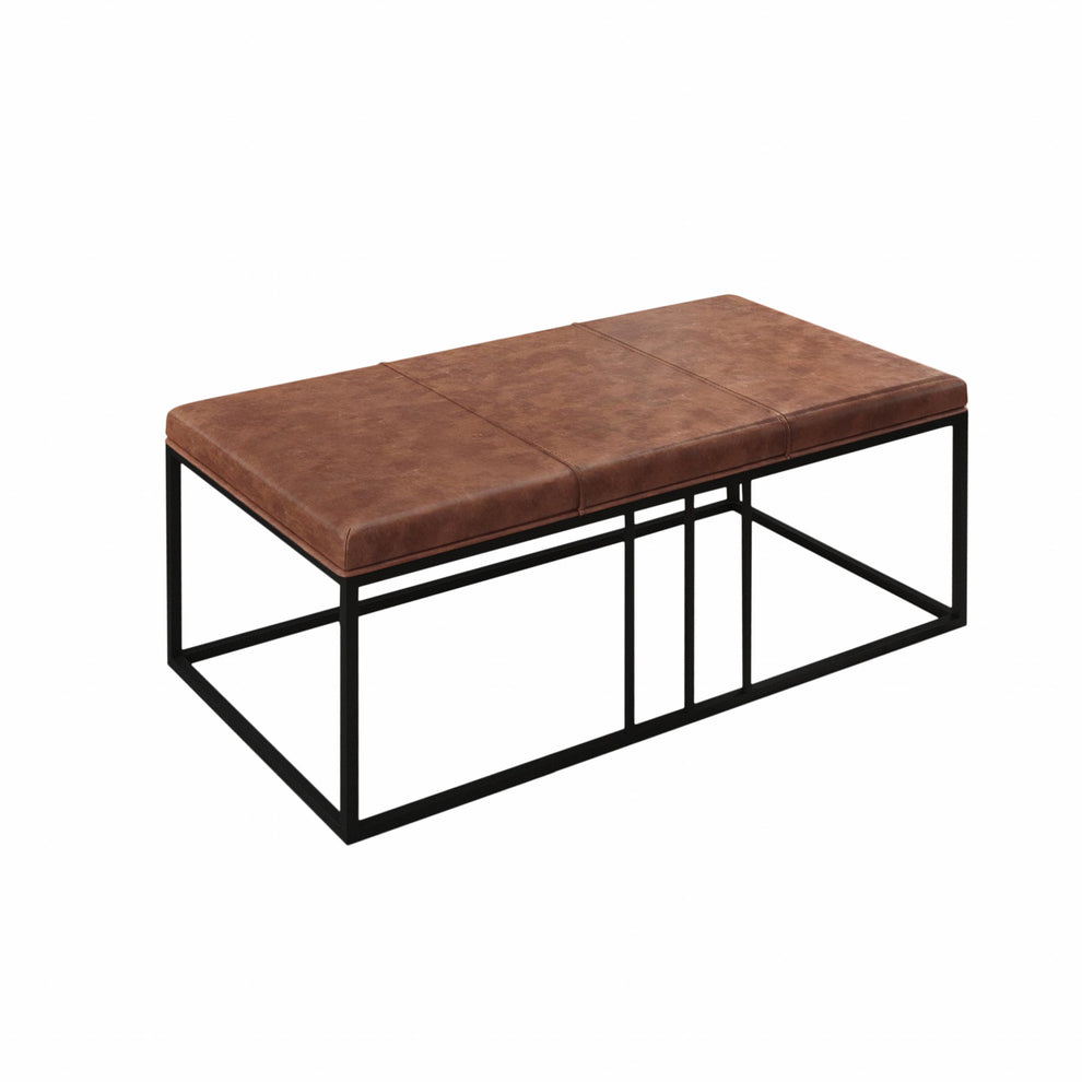Modern Geo Black and Brown Leather Multipurpose Table By Homeroots | Coffee Tables | Modishstore - 4