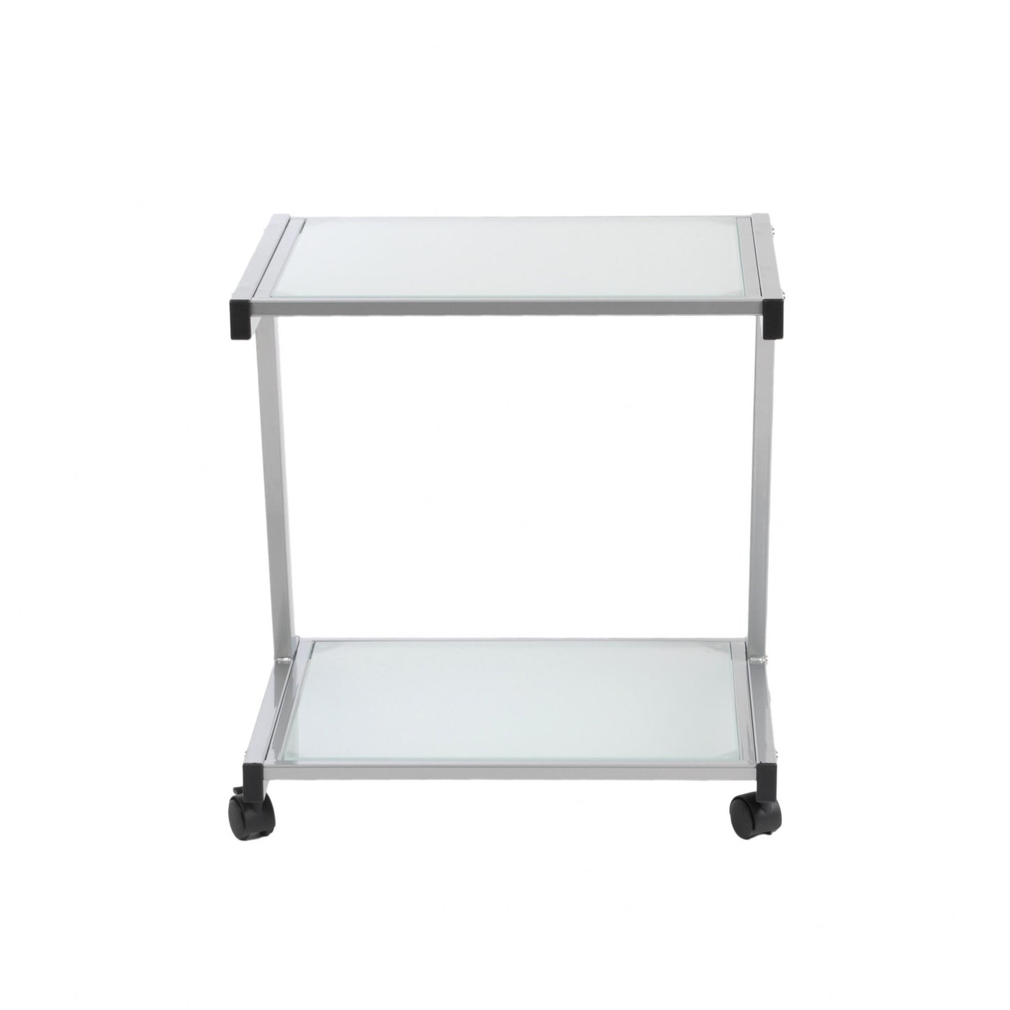 Silver and Frosted Glass Rolling Printer Cart By Homeroots | Shelves & Shelving Units | Modishstore - 2