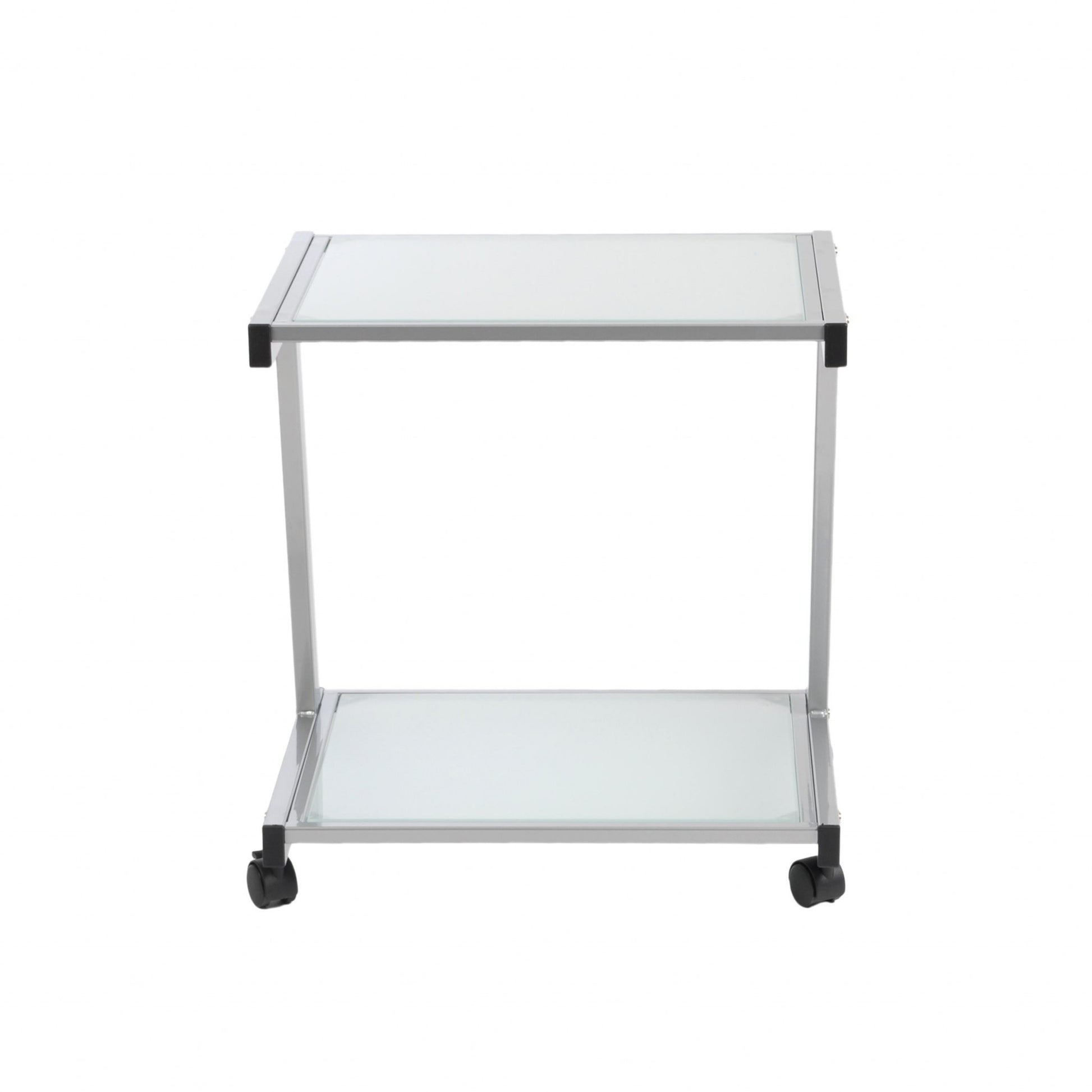 Silver and Frosted Glass Rolling Printer Cart By Homeroots | Shelves & Shelving Units | Modishstore - 2