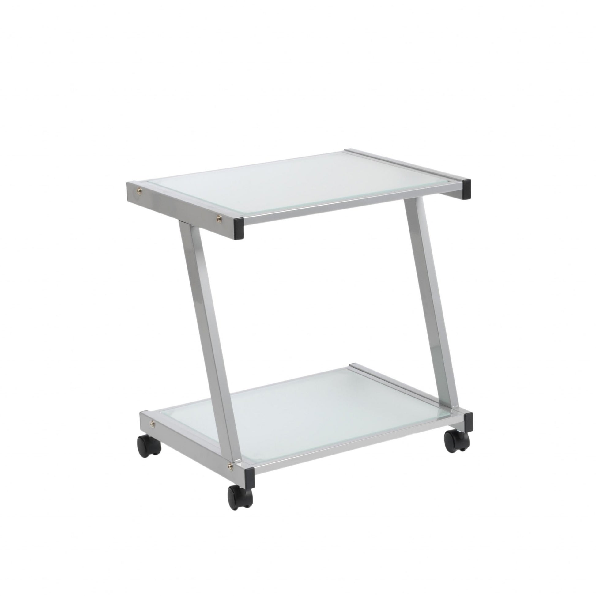 Silver and Frosted Glass Rolling Printer Cart By Homeroots | Shelves & Shelving Units | Modishstore - 2