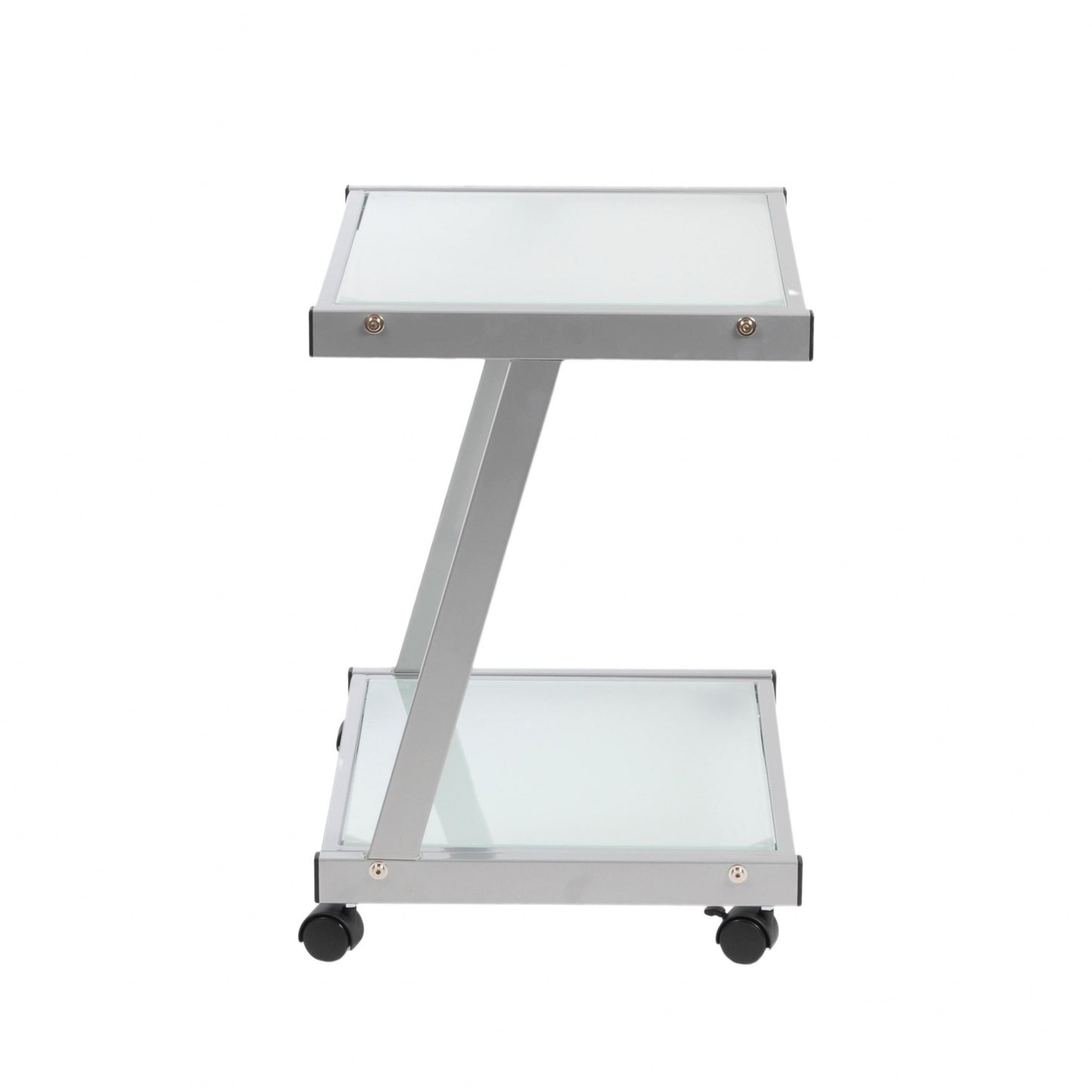 Silver and Frosted Glass Rolling Printer Cart By Homeroots | Shelves & Shelving Units | Modishstore - 3