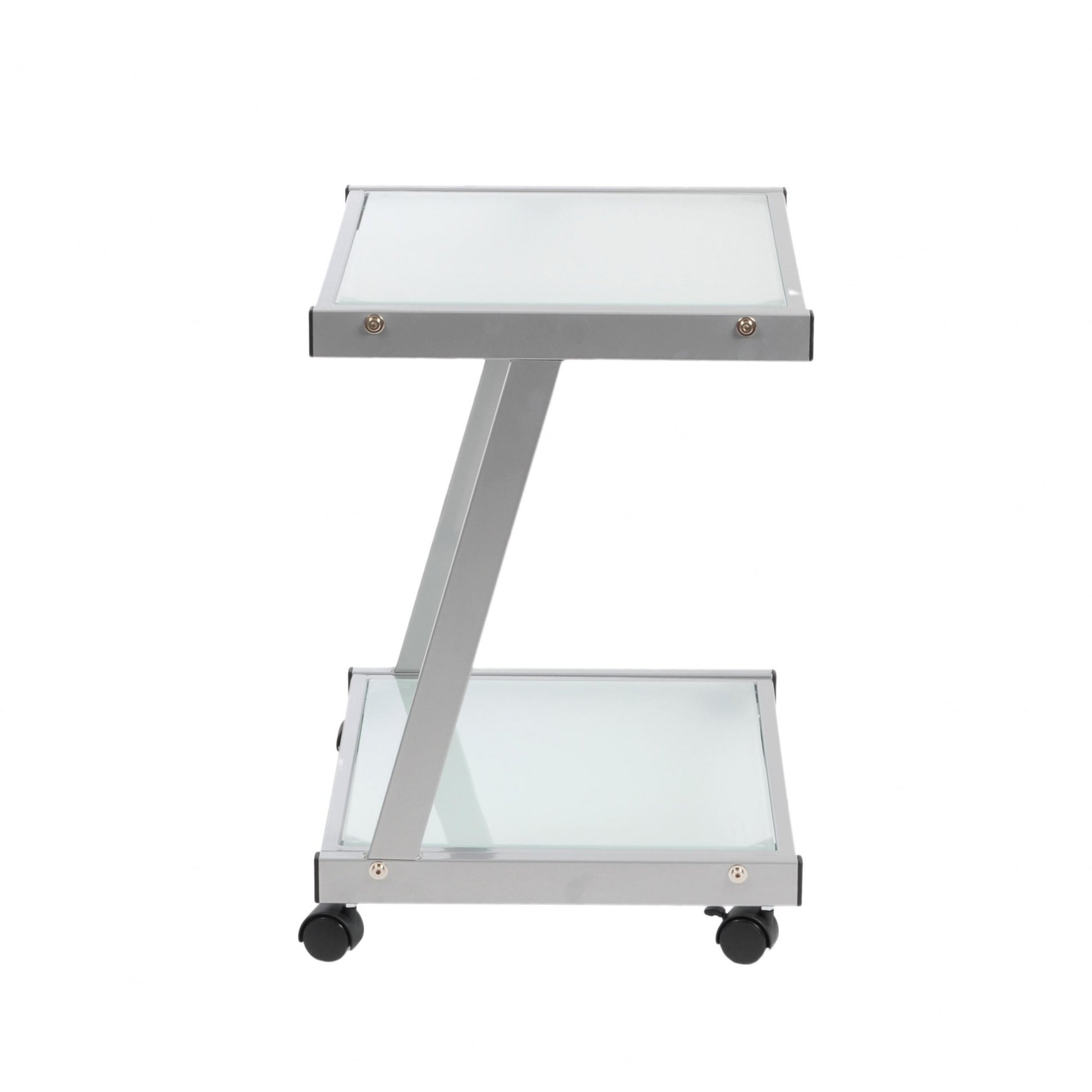 Silver and Frosted Glass Rolling Printer Cart By Homeroots | Shelves & Shelving Units | Modishstore - 4