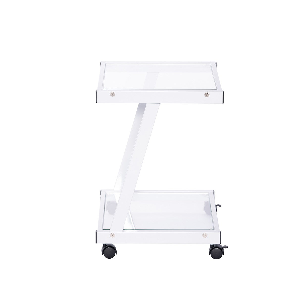 White and Clear Glass Rolling Printer Cart By Homeroots | Shelves & Shelving Units | Modishstore - 3