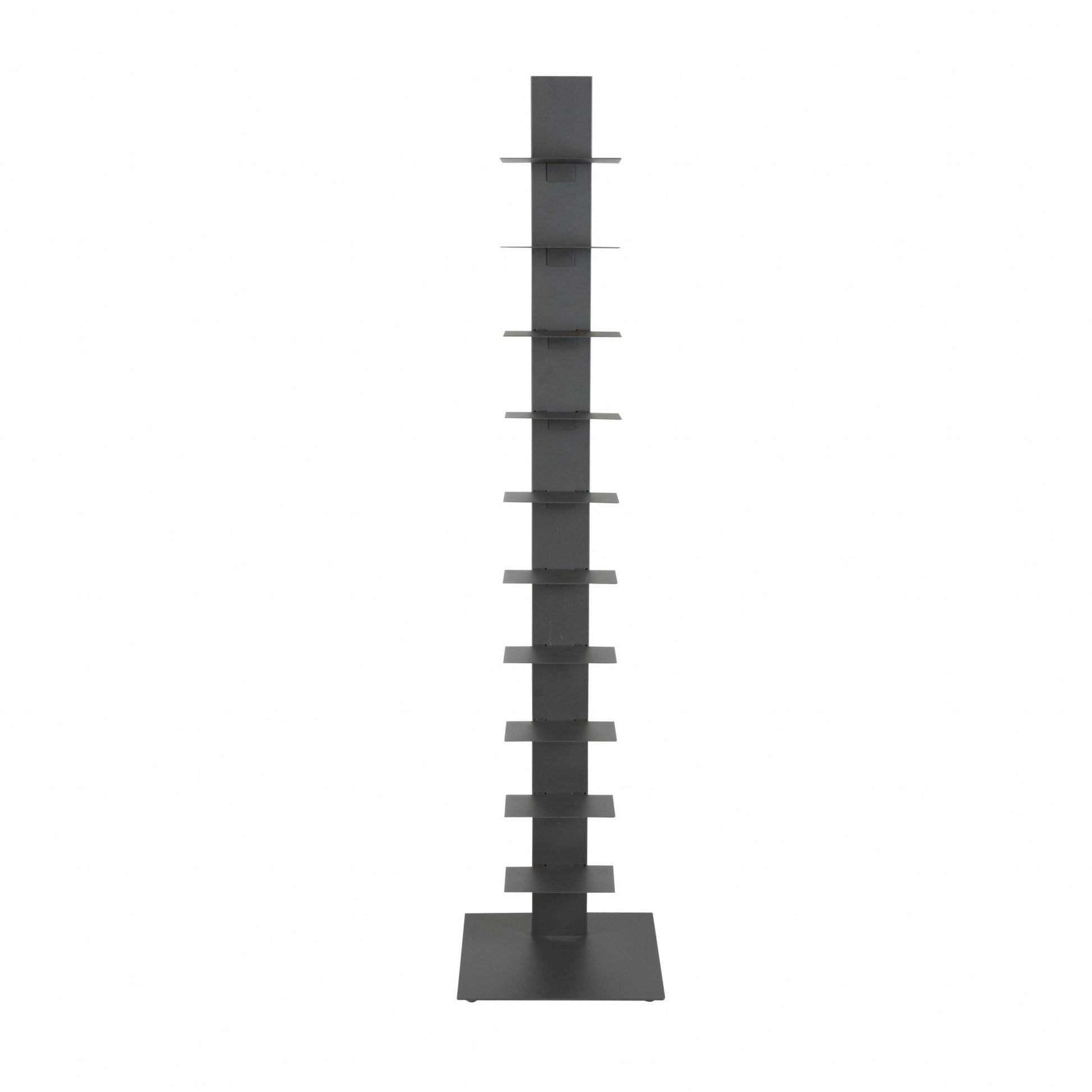 Dark Gray Metal Ten Shelf Modern Tower Bookcase By Homeroots | Shelves & Shelving Units | Modishstore - 2