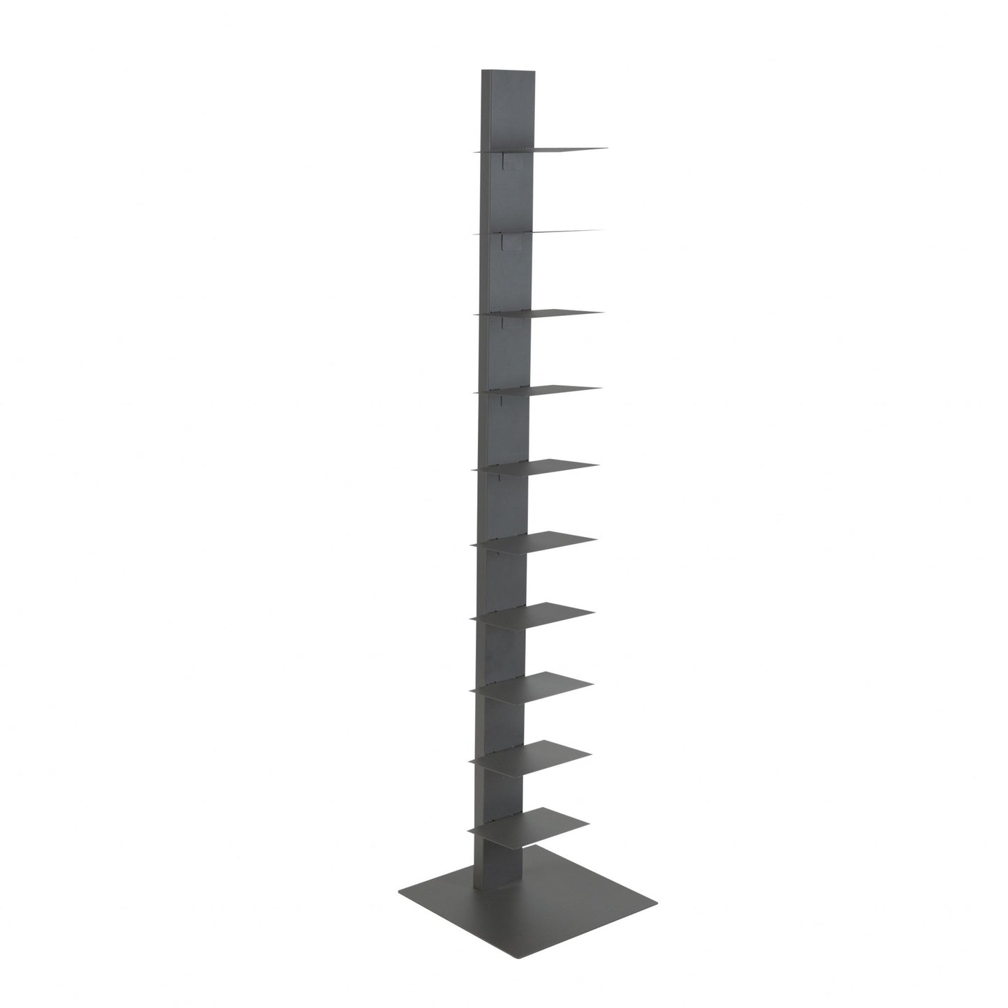 Dark Gray Metal Ten Shelf Modern Tower Bookcase By Homeroots | Shelves & Shelving Units | Modishstore - 3
