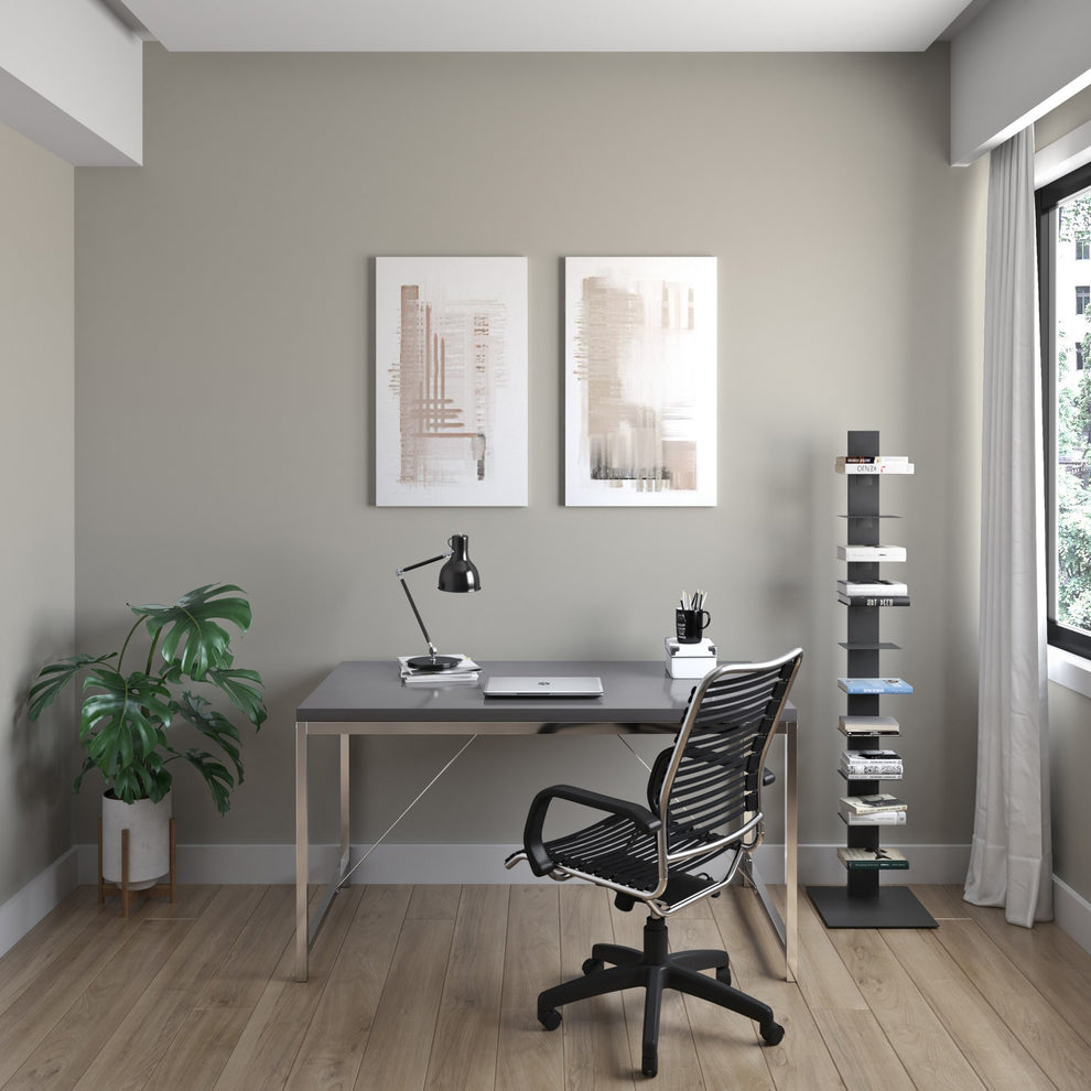 Dark Gray Metal Ten Shelf Modern Tower Bookcase By Homeroots | Shelves & Shelving Units | Modishstore - 7