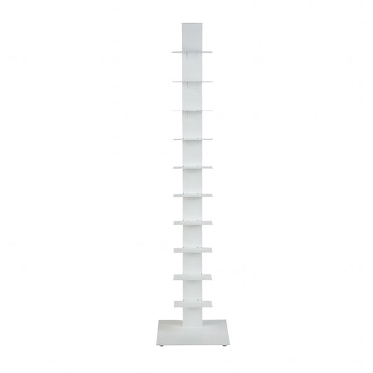 White Metal Ten Shelf Modern Tower Bookcase By Homeroots | Shelves & Shelving Units | Modishstore