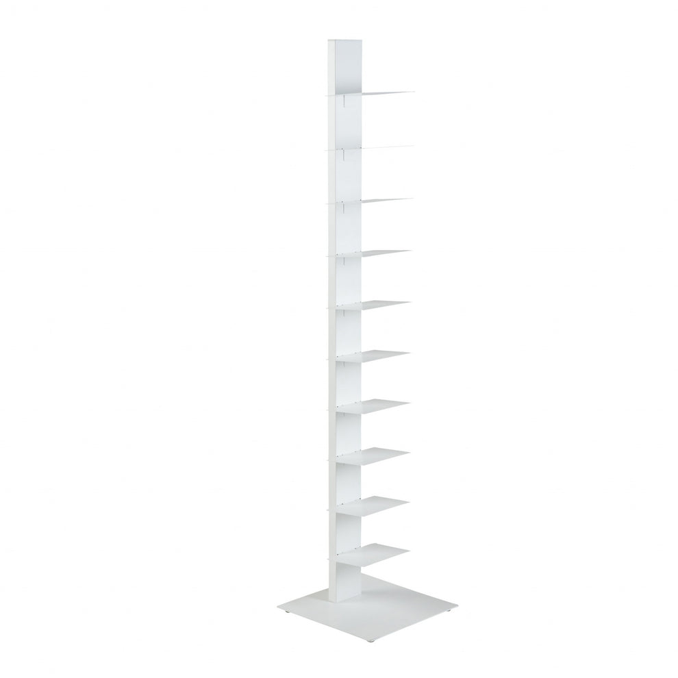 White Metal Ten Shelf Modern Tower Bookcase By Homeroots | Shelves & Shelving Units | Modishstore - 3