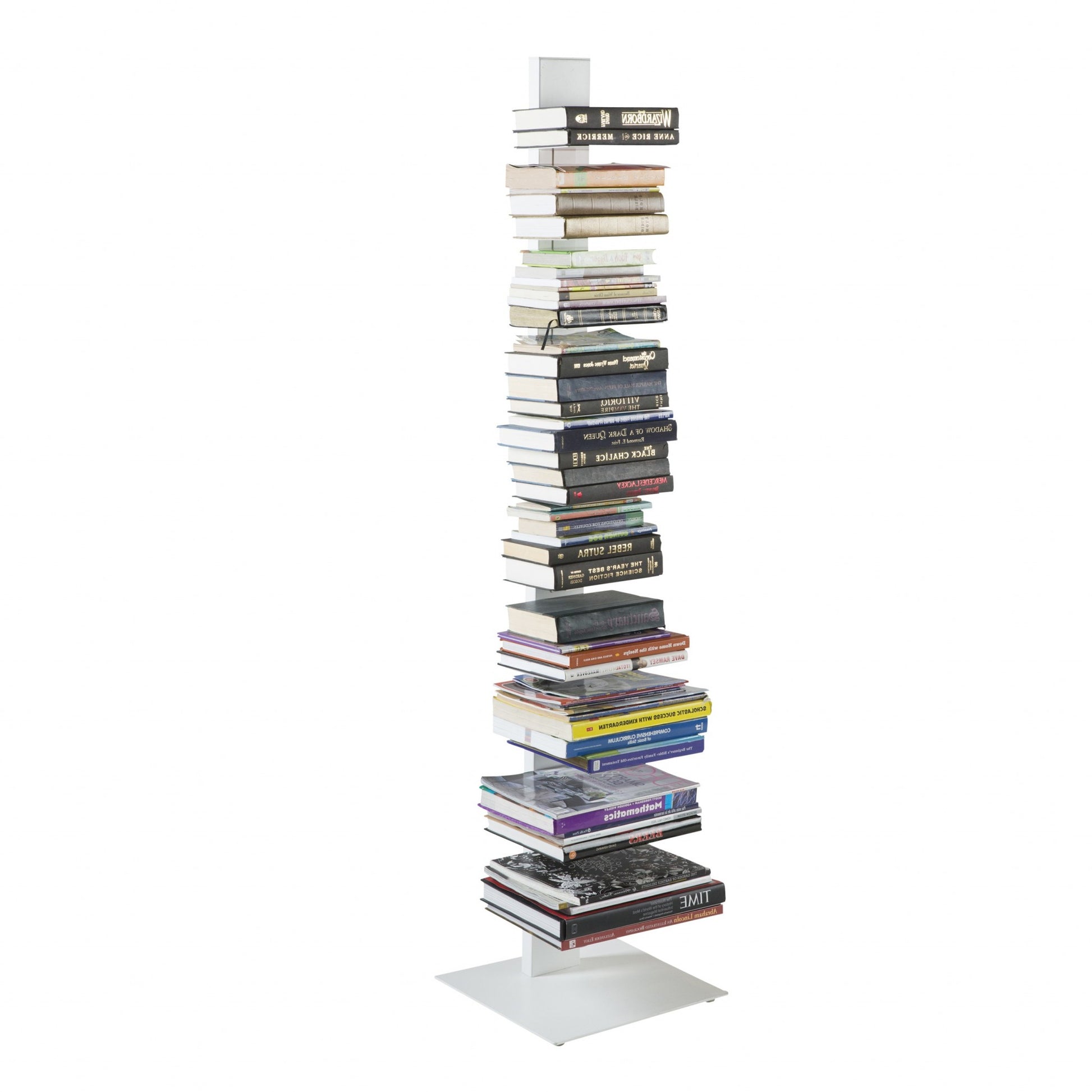 White Metal Ten Shelf Modern Tower Bookcase By Homeroots | Shelves & Shelving Units | Modishstore - 5
