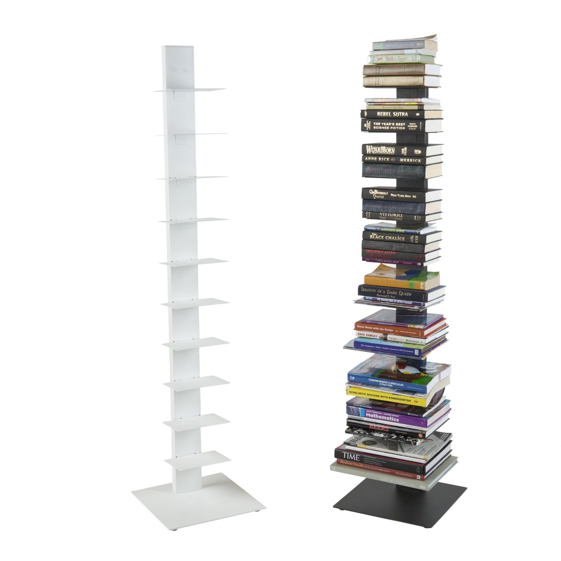 White Metal Ten Shelf Modern Tower Bookcase By Homeroots | Shelves & Shelving Units | Modishstore - 7
