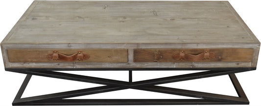 Rustic Handcrafted Natural Wood and Iron Coffee Table By Homeroots