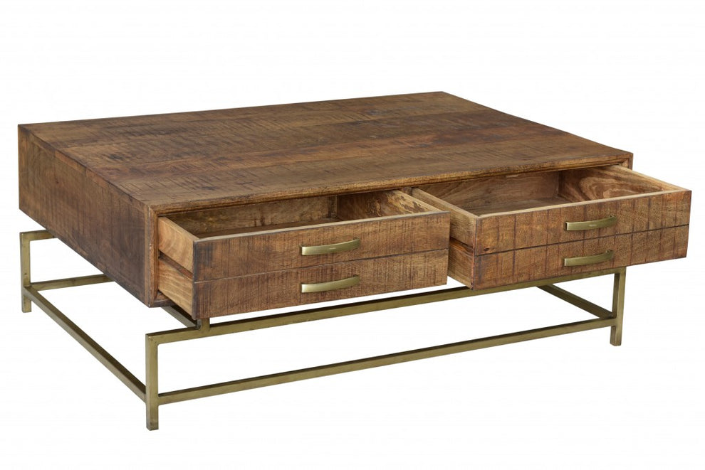 Brown and Gold Storage Coffee Table By Homeroots | Coffee Tables | Modishstore - 3