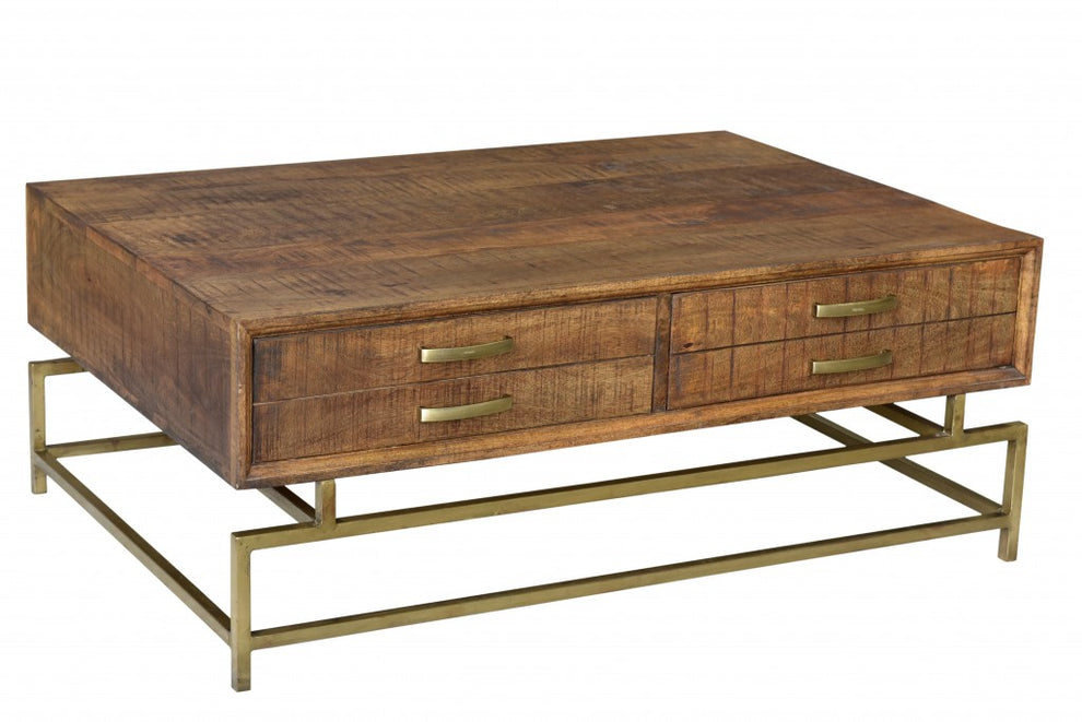 Brown and Gold Storage Coffee Table By Homeroots | Coffee Tables | Modishstore - 4