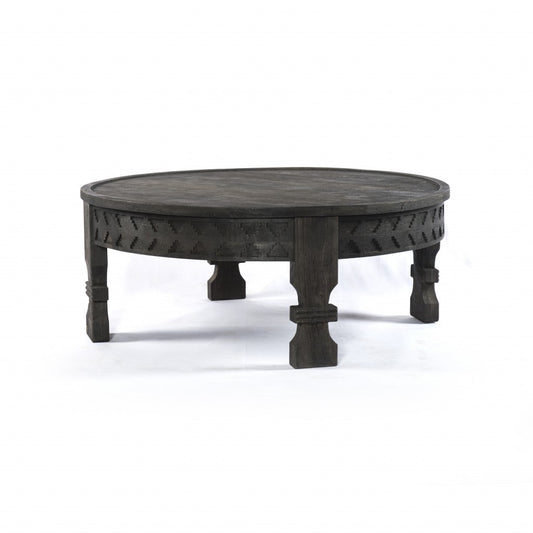 Black Carved Round Wooden Coffee Table By Homeroots