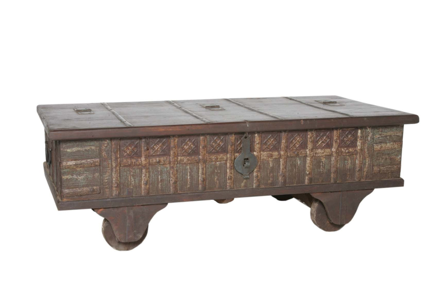 Brown Wheel Antique Coffee Table By Homeroots