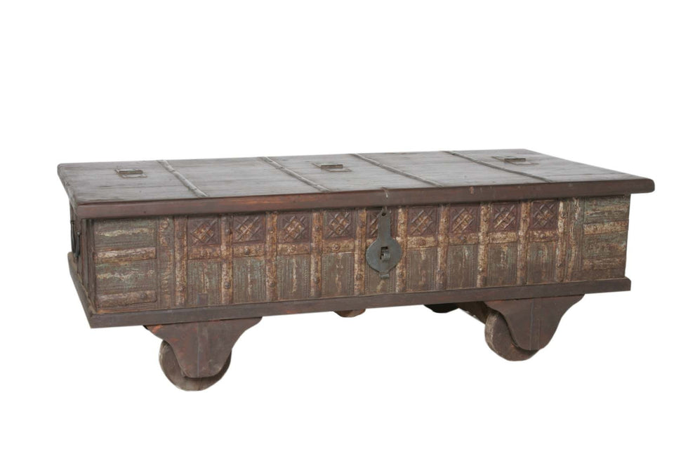 Brown Wheel Antique Coffee Table By Homeroots | Coffee Tables | Modishstore - 2