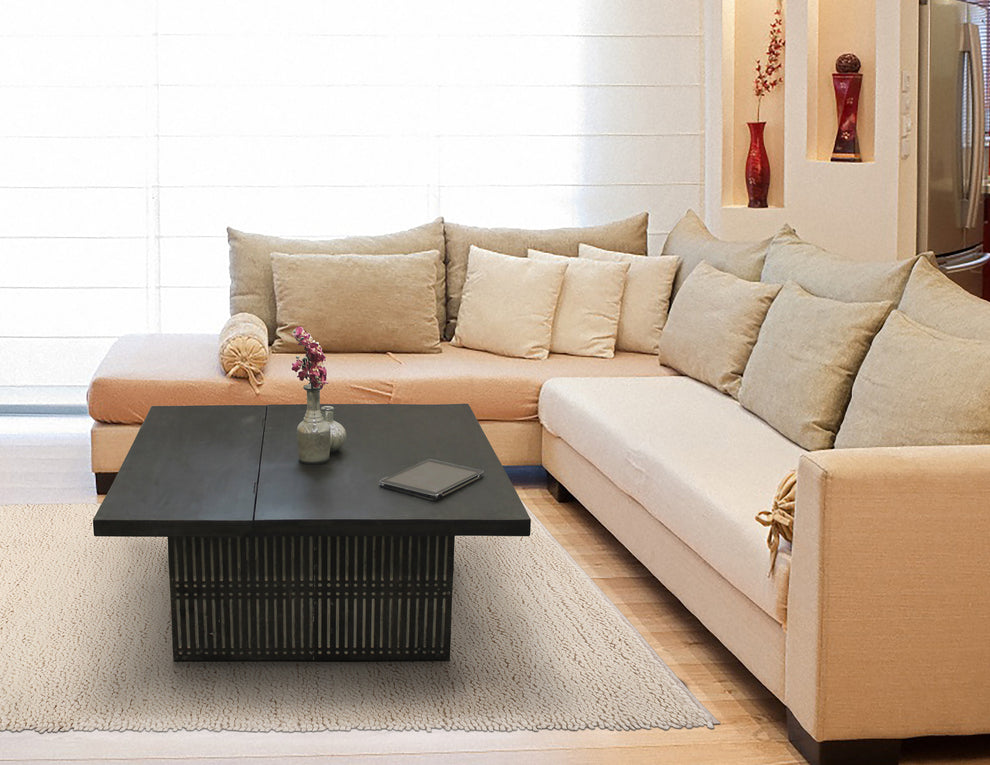 Rustic Brown Carved Wood Storage Coffee Table By Homeroots | Coffee Tables | Modishstore - 5