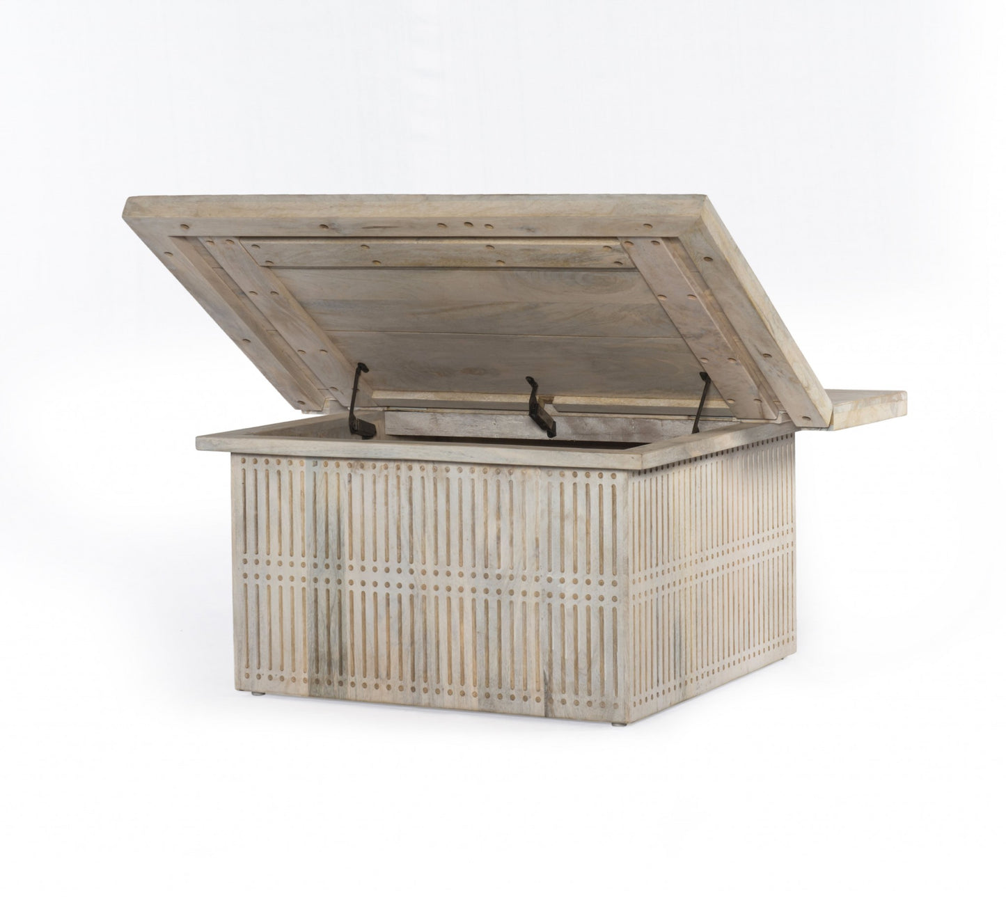 Rustic Graywash Carved Wood Storage Coffee Table By Homeroots | Coffee Tables | Modishstore - 3