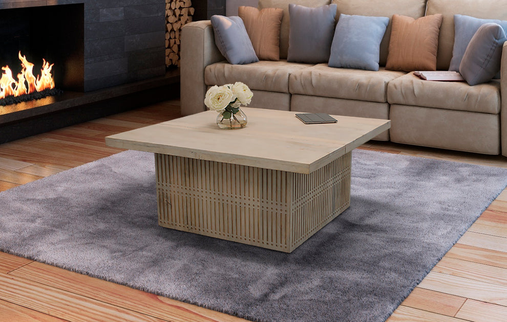 Rustic Graywash Carved Wood Storage Coffee Table By Homeroots | Coffee Tables | Modishstore - 2