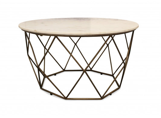 Round Mable and Iron Geometric Coffee Table By Homeroots | Coffee Tables | Modishstore