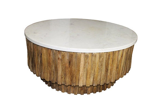 Round Marble Top and Wooden Strips Coffee Table By Homeroots | Coffee Tables | Modishstore
