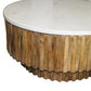 Round Marble Top and Wooden Strips Coffee Table By Homeroots | Coffee Tables | Modishstore - 2