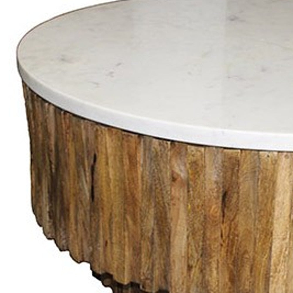 Round Marble Top and Wooden Strips Coffee Table By Homeroots | Coffee Tables | Modishstore - 3