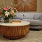Round Marble Top and Wooden Strips Coffee Table By Homeroots | Coffee Tables | Modishstore - 4