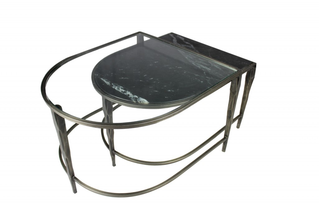 Set of 2 Black Marble Top and Glass Coffee Tables By Homeroots | Coffee Tables | Modishstore