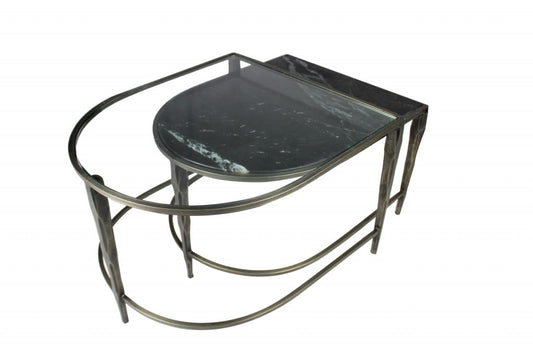 Set of 2 Black Marble Top and Glass Coffee Tables By Homeroots | Coffee Tables | Modishstore