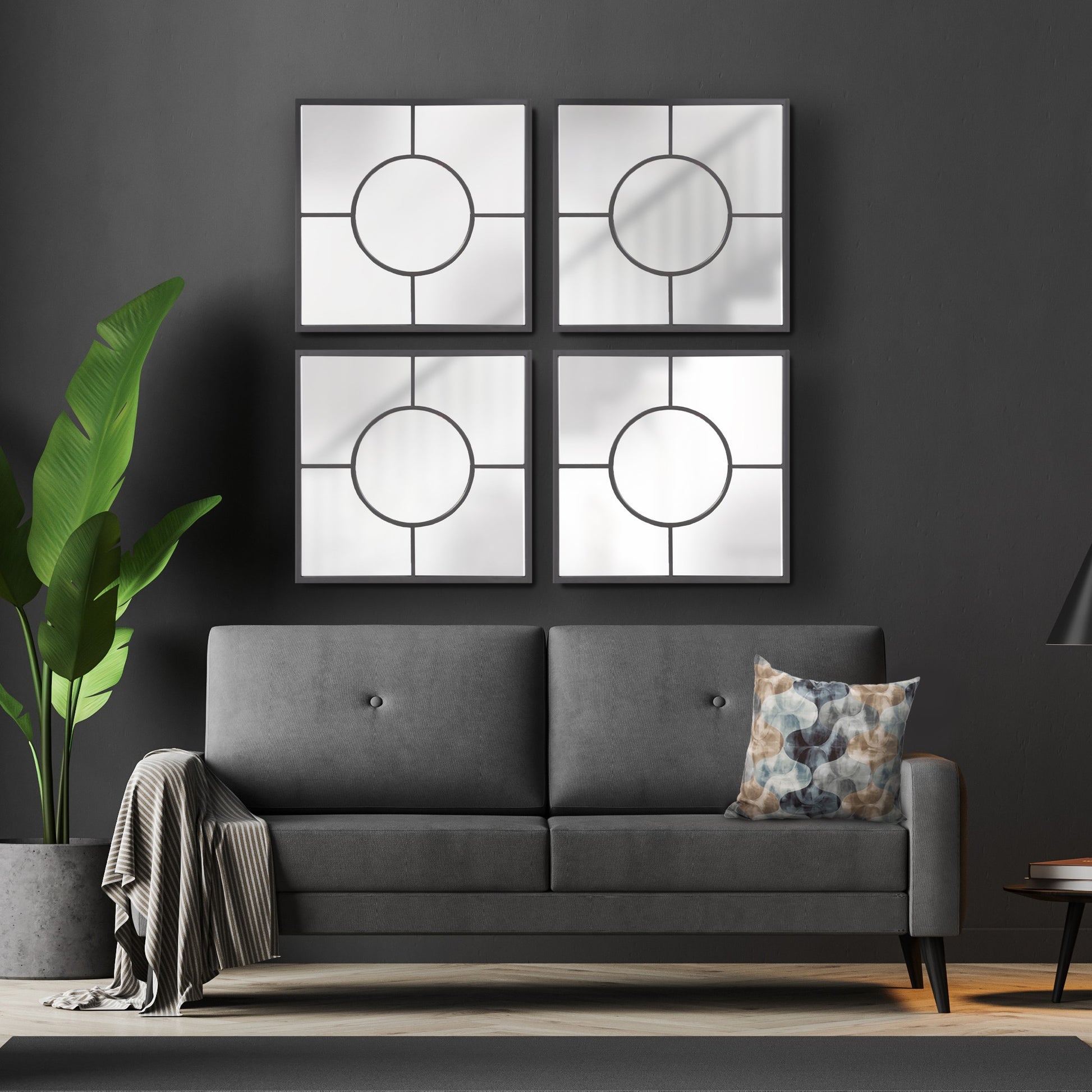 Graphite Geometric Design Square Metal Wall Mirror By Homeroots | Mirrors | Modishstore - 4
