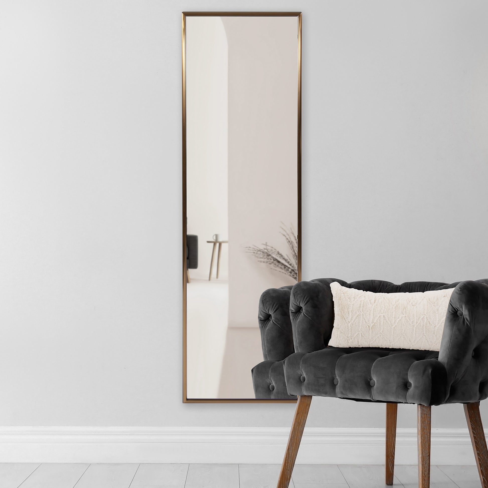 Antiqued Brushed Brass Rectangular Full Length Wall Mirror By Homeroots | Mirrors | Modishstore - 6